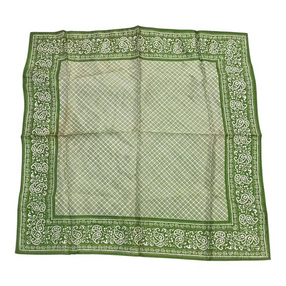 Vintage Glentex Green Paisley Border Scarf Made in Japan 23” - Picture 1 of 5